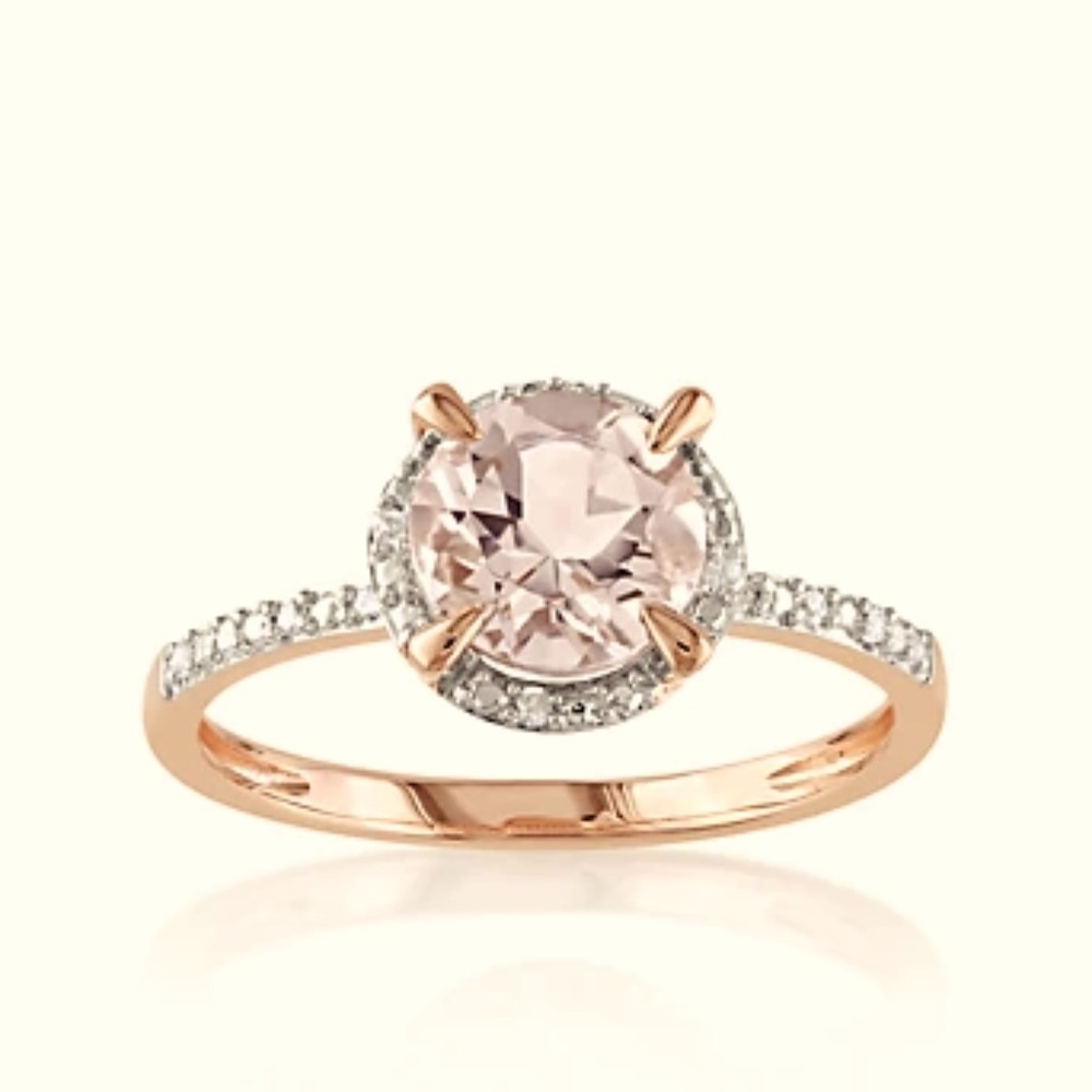 14k Rose Gold Morganite and Diamond Ring Size 8